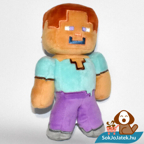 Minecraft Steve plüss jobb oldalról fotózva
