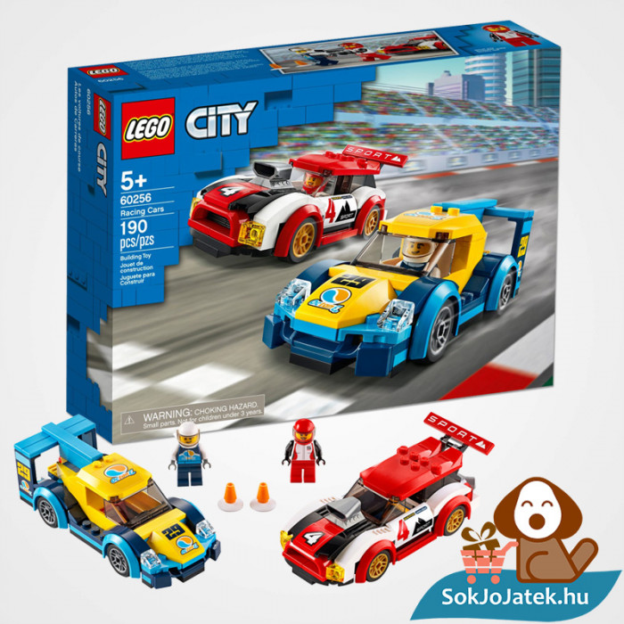 Lego City 60256 Versenyautók doboza és a versenyautók
