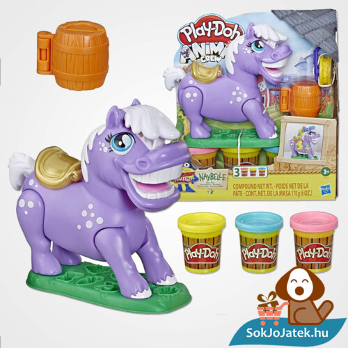 Hasbro, Play-Doh Play-Doh Animal Crew - Naybelle, a rodeó póni gyurmaszett doboza és kellékei