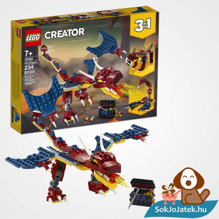 Lego Creator 31102 3in1 Tűzsárkány doboza és összeépítve