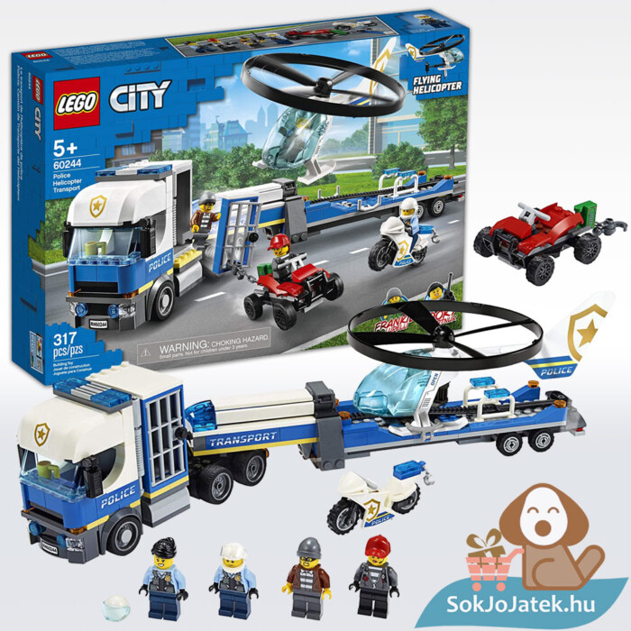 Lego City 60244: Rendőrségi helikopteres szállítás összeépített elemei és doboza