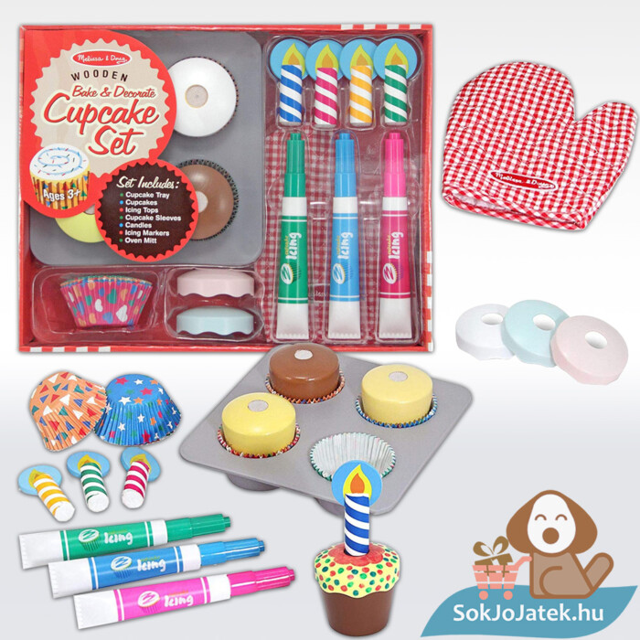 Melissa & Doug Sütés-főzés, Cupcake játék szett doboza és tartalma