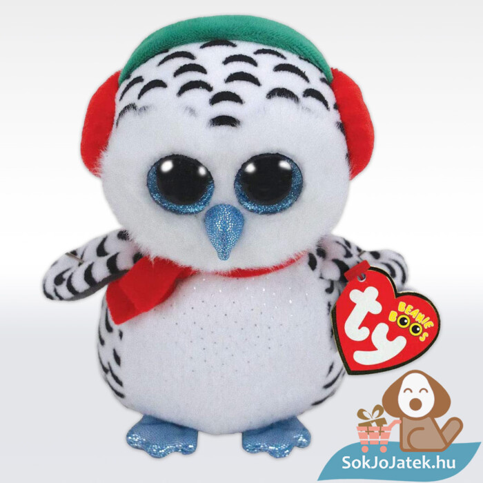 Ty Beanie Boos plüssjáték - Sugar, a nagyszemű hófehér kutyus karácsonyi fejdísszel (15 cm)