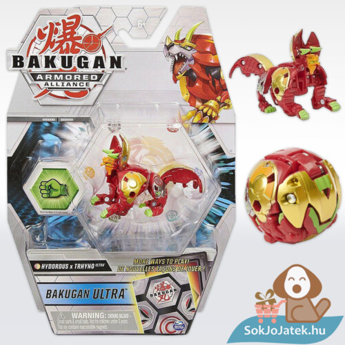 Bakugan S2 Pyrus Aurelus Hydorous x Trhyno Ultra figura doboza, figurája és labdája (piros-arany) - Páncélozott szövetség (20124619)
