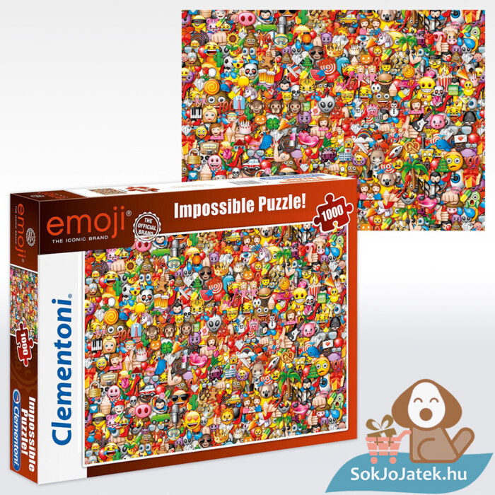 1000 darabos Emoji lehetetlen kirakó (Impossible Puzzle) kirakott képe és doboza - Clementoni 39388