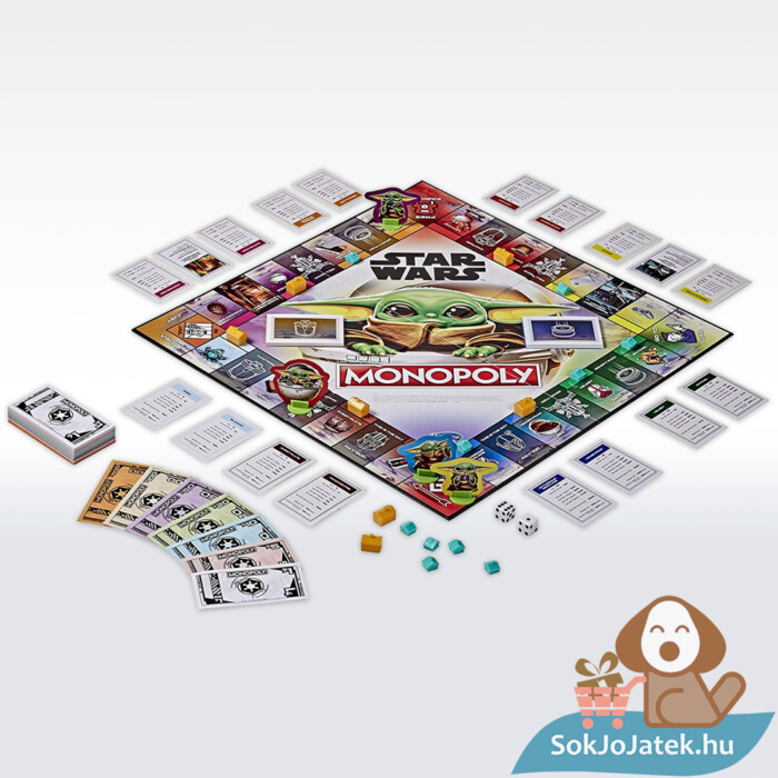 Monopoly Baby Yoda - Star Wars Mandalorian társasjáték tartozékai