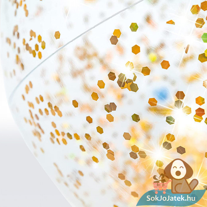 Átlátszó csillámos felfújható arany színű strandlabda közelről - 51 cm - Intex 58070