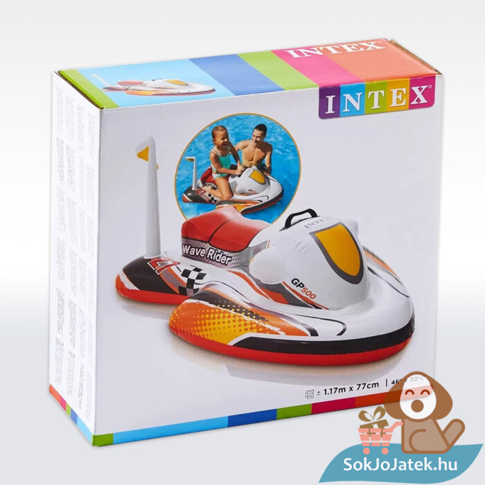 Narancs színű felfújható jet ski lovagló matrac doboza gyerekeknek (117x77 cm) - Intex 57520