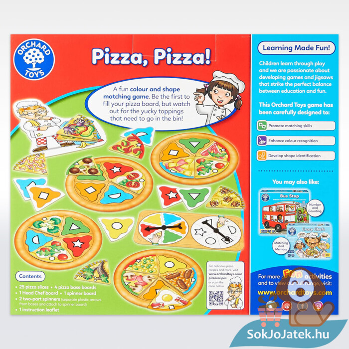 Pizza, Pizza! Szín és formapárosító fejlesztő társasjáték, hátulról - Orchard Toys