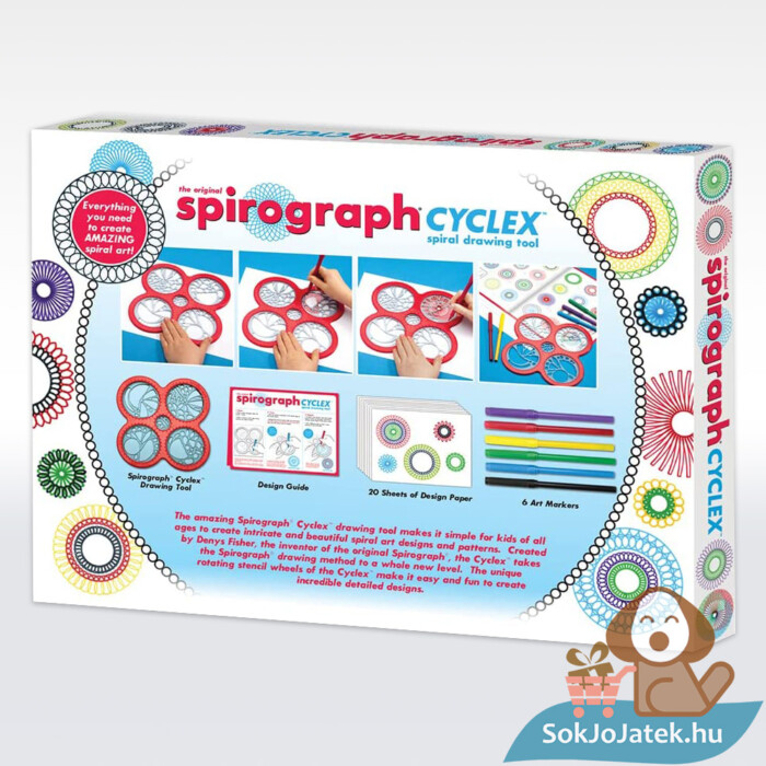 Spirográf Cyclex: Többszörös körök, kreatív rajzoló szett, hátulról (6 filctollal)