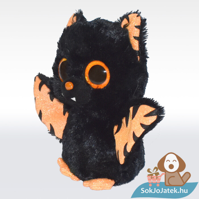 Ty Beanie Boos: Mortimer, a csillogó szemű plüss denevér, fekete-narancssárga (15 cm) jobbról