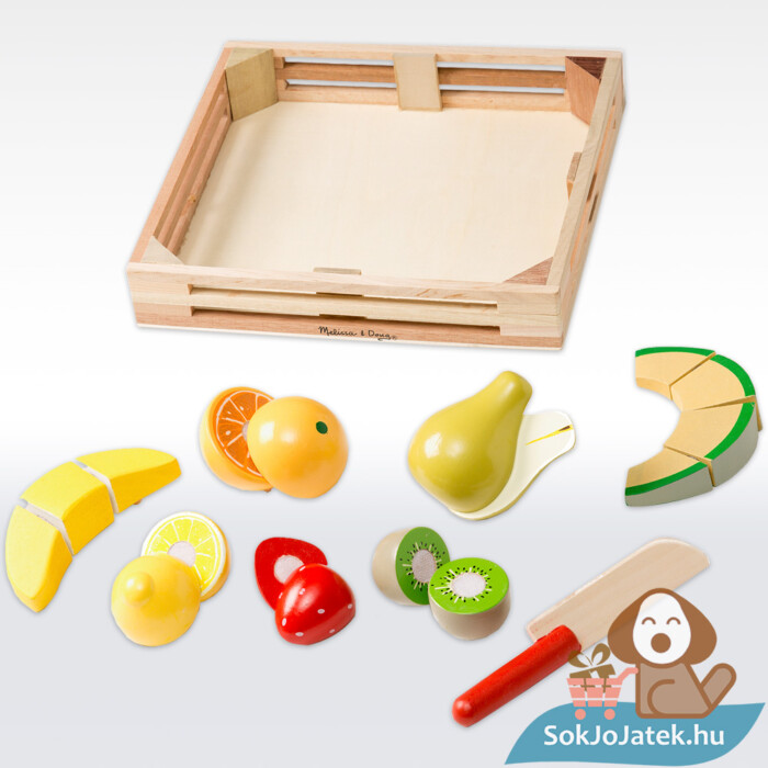 Szerepjáték: Szeletelhető játék gyümölcsök fa ládában. tartalma - Melissa & Doug