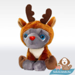 Francia bulldog plüss kutya, karácsonyi rénszarvas ruhában (14 cm) - Keel Toys
