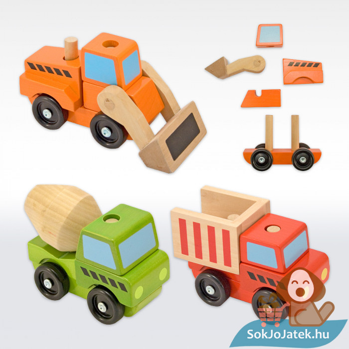 Fa járművek: Építkezési munkagépek – Buldózer, dömper, betonkeverő részlete - Melissa & Doug