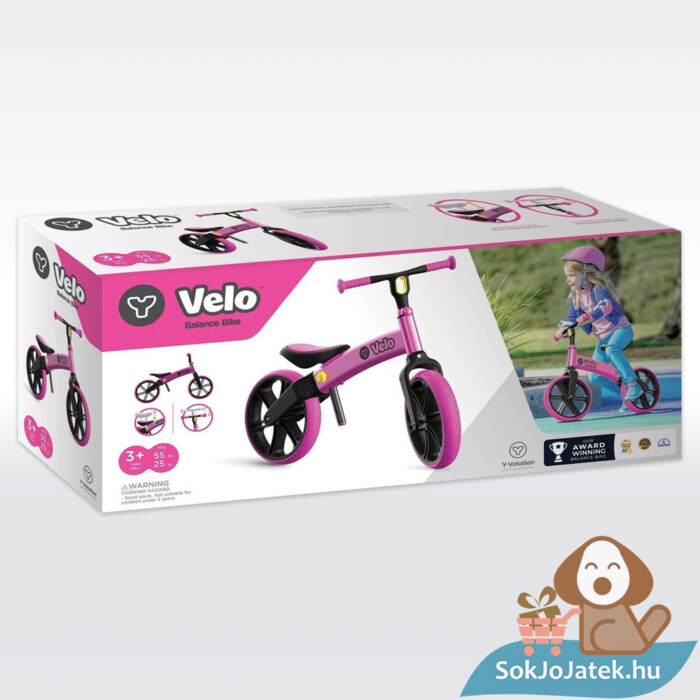 Y Velo: Rózsaszín futóbicikli (Balance Bike) doboza