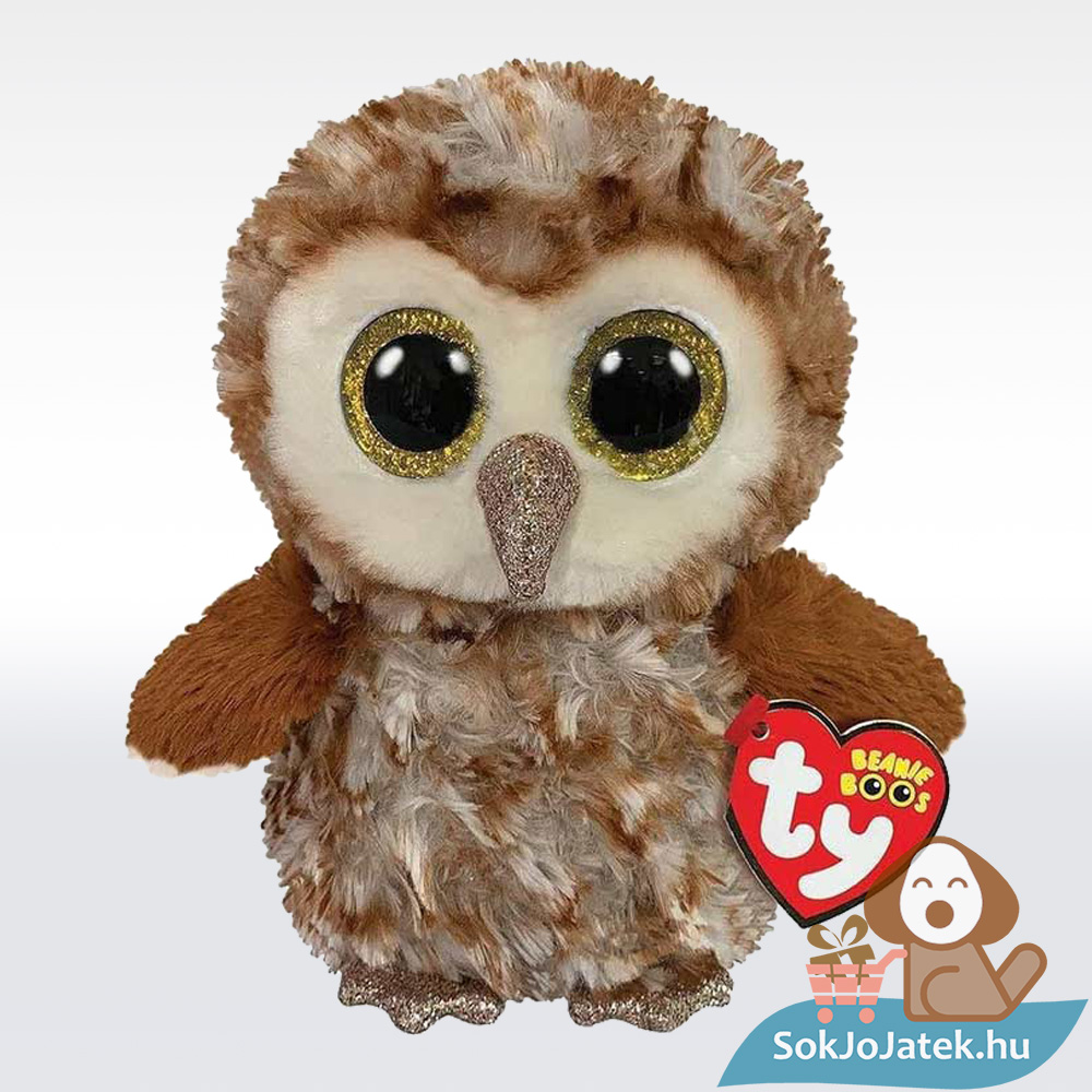 Ty Beanie Boos: Percy, a csillogó szemű barna plüss bagoly (15 cm)