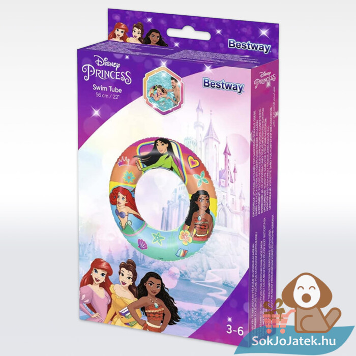 Ariel, Mulan, Moana: Disney hercegnő mintás úszógumi doboza, 3-6 éves lányoknak, 56 cm (Bestway 91043)