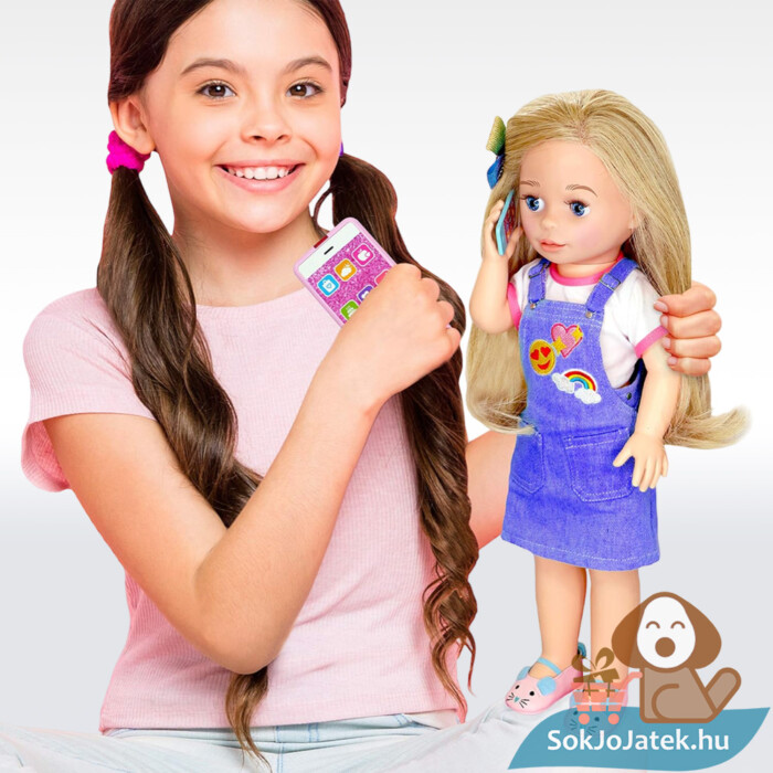 Call me Chloe magyarul beszélő divatos interaktív baba mobiltelefonnal, játék közben (42 cm)
