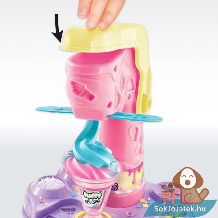 Habslime gleccser jégkrémgyár fagyi készítő kreatív játékszett, játék közben (Canal Toys)