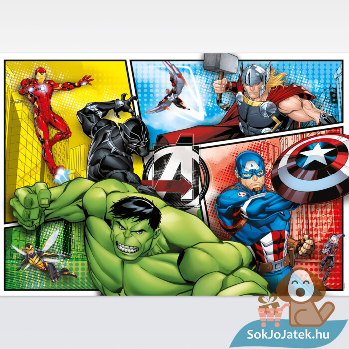 Marvell (Bosszúállók) puzzle kirakott képe, 104 db (Clementoni SuperColor 27284