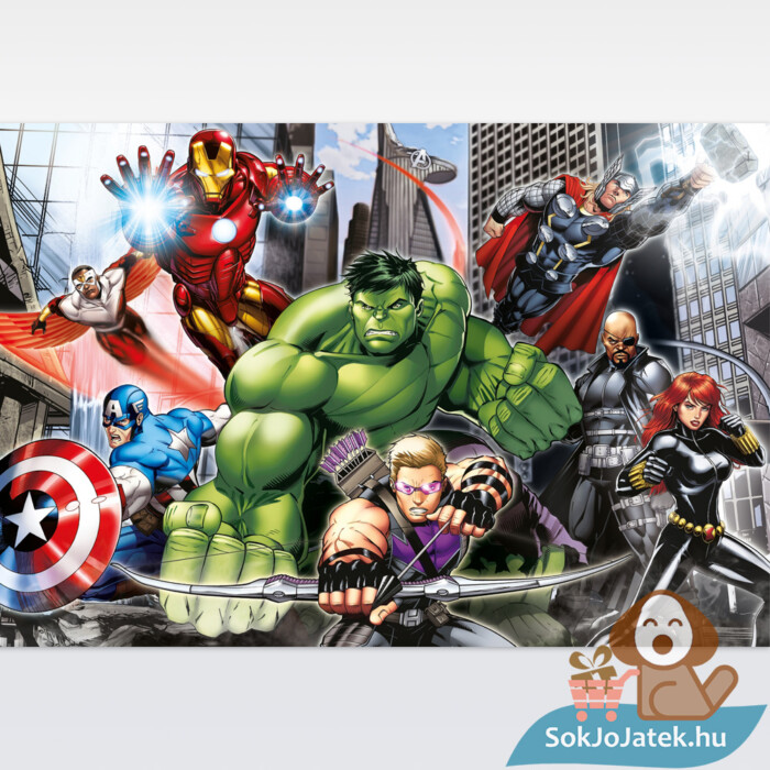 Marvel (Bosszúállók) puzzle kirakott képe, 104 db (Clementoni SuperColor Maxi 23688)