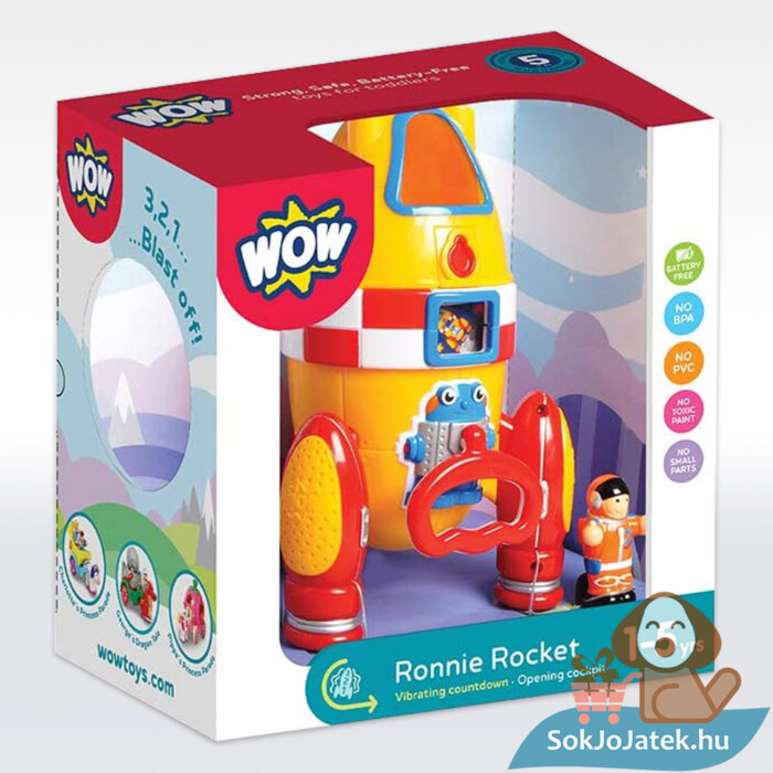 Ronnie, a vibráló játék rakéta, visszaszámlálóval, űrhajós figurával - Wow Toys