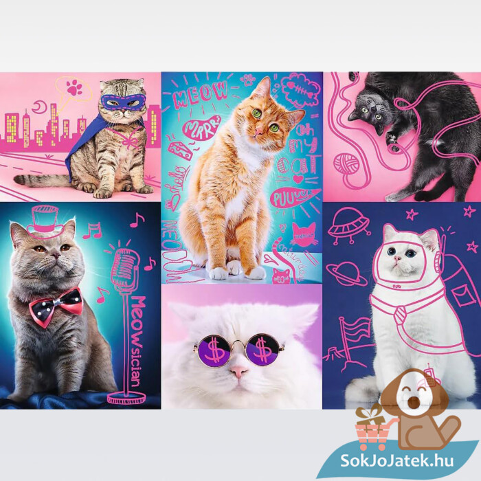 Szupercicák puzzle képe, sötétben világító kirakó, 1000 db (Trefl Neon Color Line)