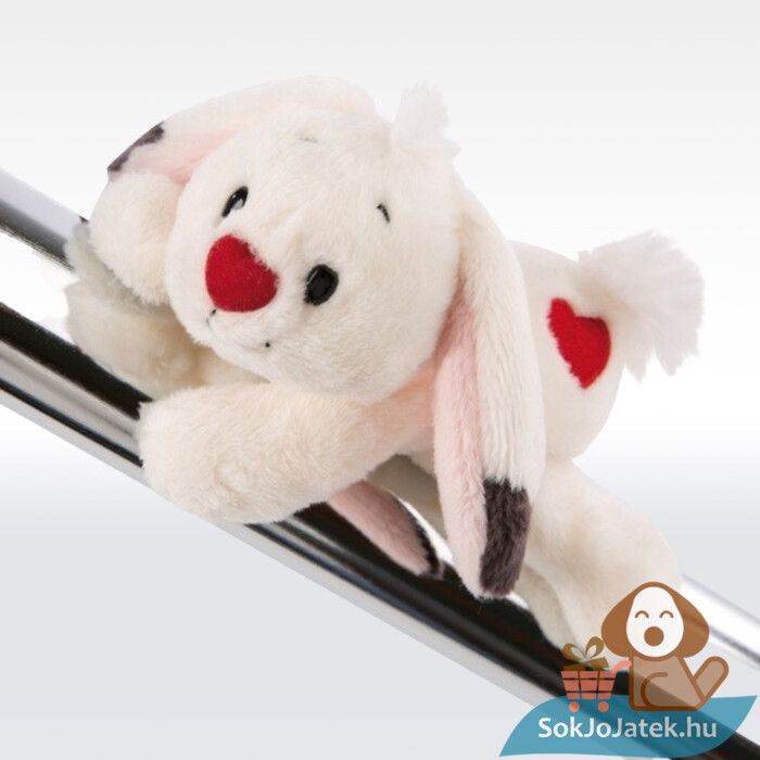 Nici: Hófehér mágneses szerelmes plüss nyuszi a fémen, 13 cm (Love Forever)