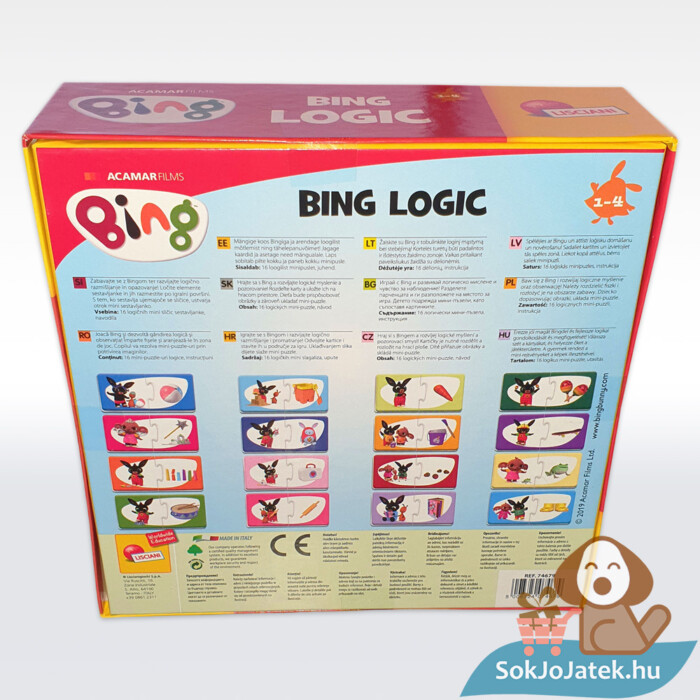 Bing nyuszi: Logic Baby logikai fejlesztő puzzle doboz hátulról, 2x16 db (Lisciani)