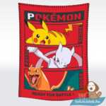 Pokémon: Harcra készen! Pikachu, Mewtwo, Charizard mintás vörös színű polár takaró (100×140 cm)