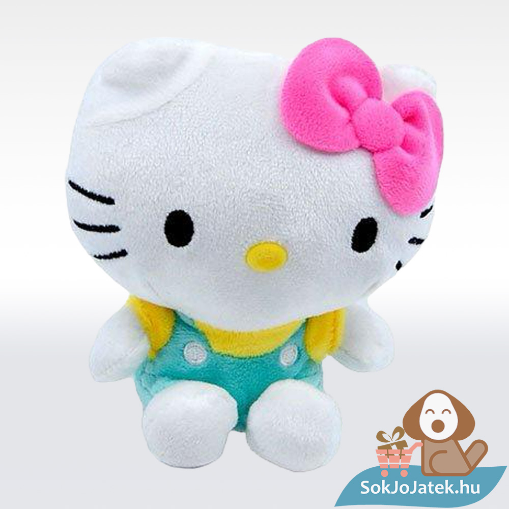 Hello Kitty plüss cica, türkizkék ruhában (14 cm)