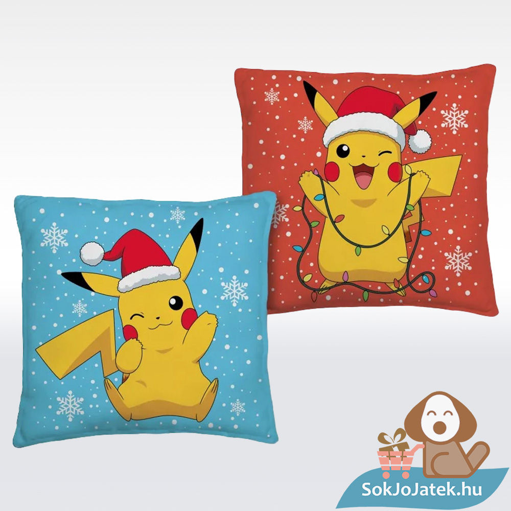 Pokémon: Karácsonyi díszpárna mikulás sapkás Pikachu mintával (40×40 cm)