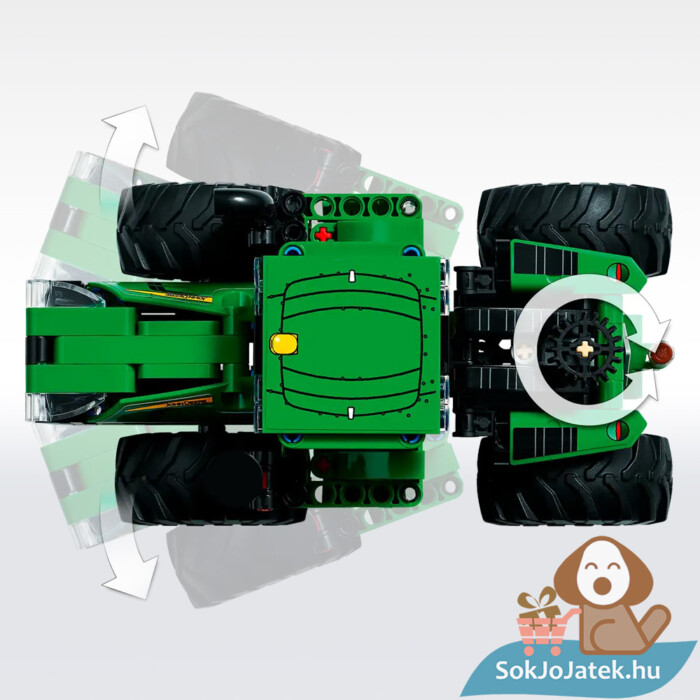 John Deere 9620R: 4WD Traktor billenthető utánfutóval, felülről (Lego Technic 42136)