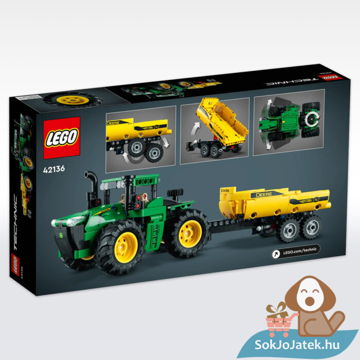 John Deere 9620R: 4WD Traktor billenthető utánfutóval doboza, hátulról (Lego Technic 42136)