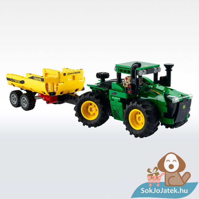 John Deere 9620R: 4WD Traktor billenthető utánfutóval oldalról (Lego Technic 42136)