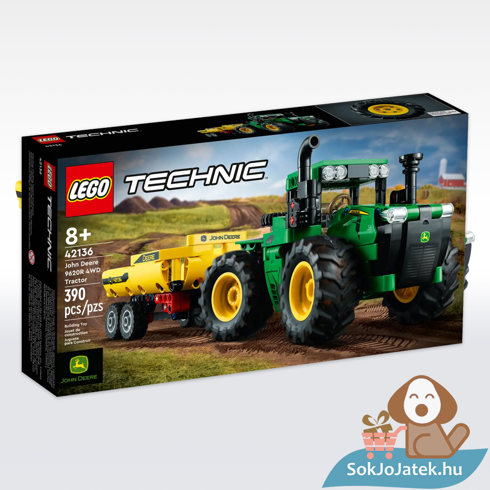 John Deere 9620R: 4WD Traktor billenthető utánfutóval (Lego Technic 42136)