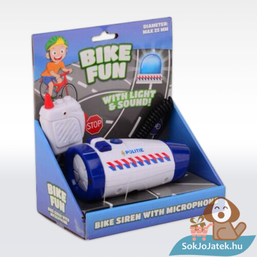 Kerékpárra szerelhető rendőrségi hangosbeszélő mikrofonnal, LED lámpával