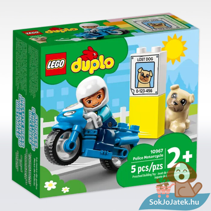 Lego Duplo 10967: Rendőrségi motorkerékpér, rendőr és kiskutya figurával, hátulról