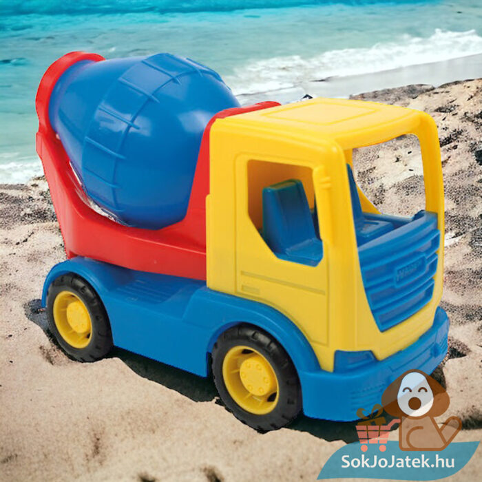 Tech Truck színes betonkeverő teherautó a homokban, mozgatható elemekkel, 24 cm (Wader)