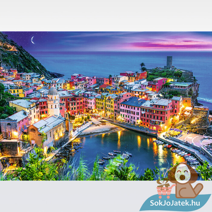 Vernazza, Olaszország: Tengeri kilátás alkonyatkor, 1000 db-os puzzle és puzzle ragasztó képe (Trefl 10651)