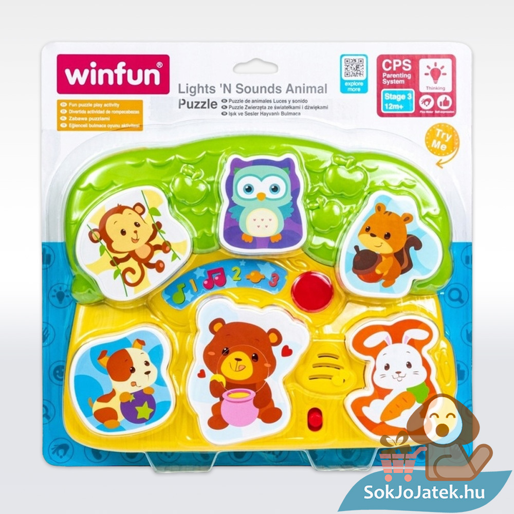 Fények és hangok állatos puzzle bébijáték (Winfun)