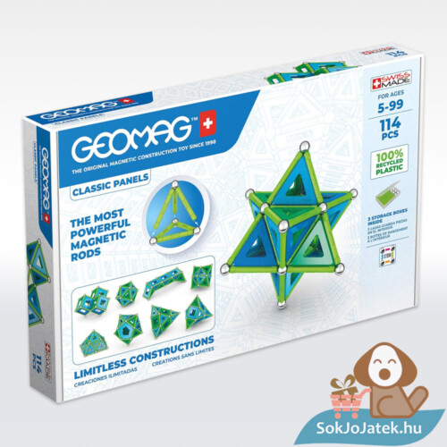 Geomag classic panels recycled, 114 darabos mágneses kreatív építőjáték