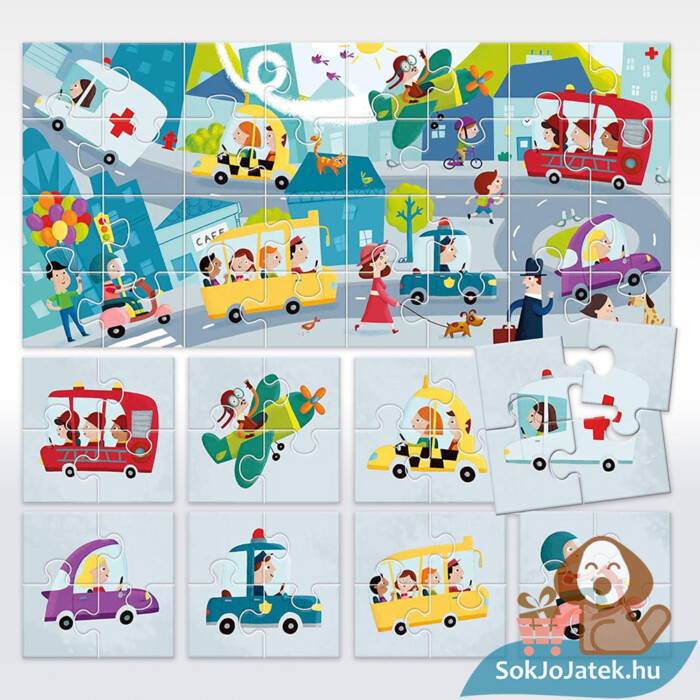 Headu: A város, 8+1 db-os, kétoldalas fejlesztő puzzle tartalma