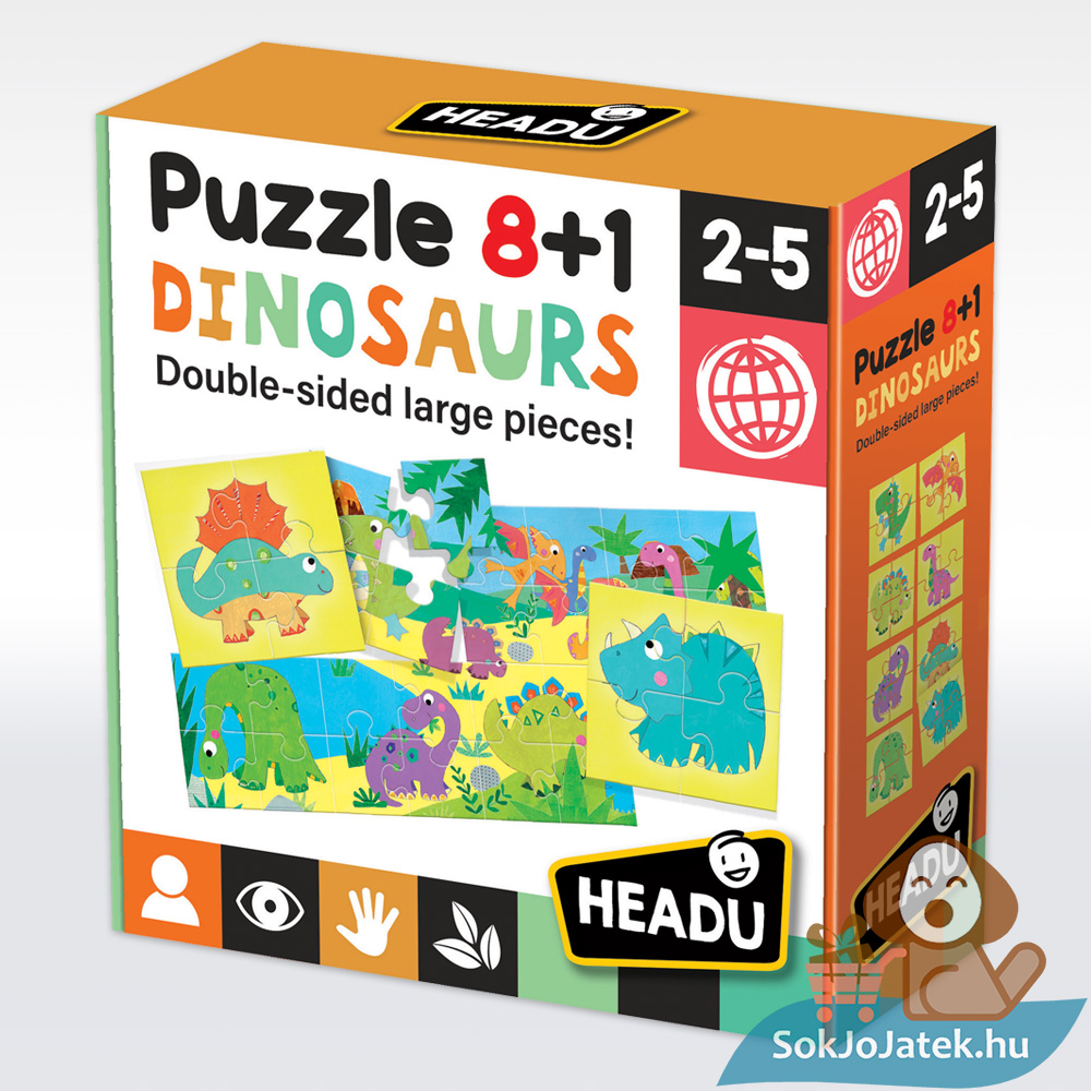 Headu: Dinoszauruszok, 8+1 db-os, kétoldalas fejlesztő puzzle