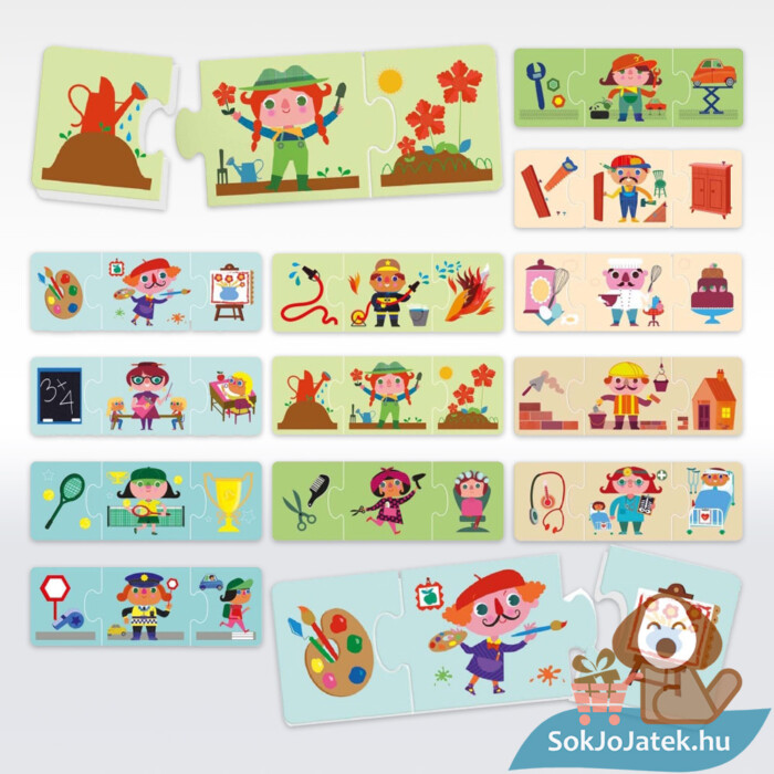 Headu: Foglalkozások, 36 db-os logikai fejlesztő puzzle tartalma