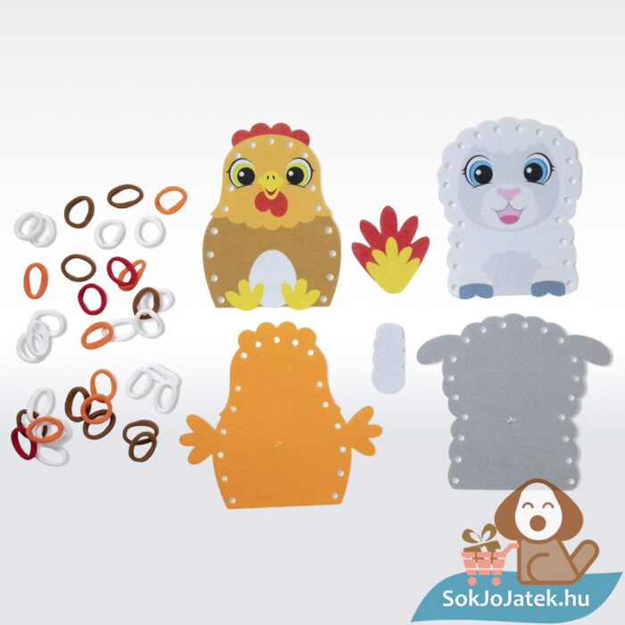 Hurkold, készíts farm állatai kesztyűbábot, a tyúk és a bárány, 46 db-os kezdő szett tartalma (Melissa & Doug)