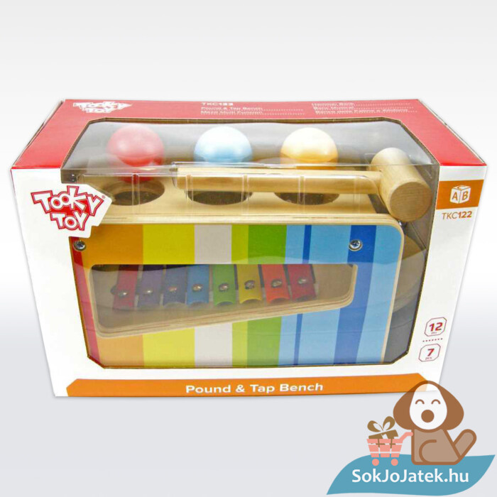 Kalapálós játék és xylofon szett doboza, kicsiknek (Tooky Toy)