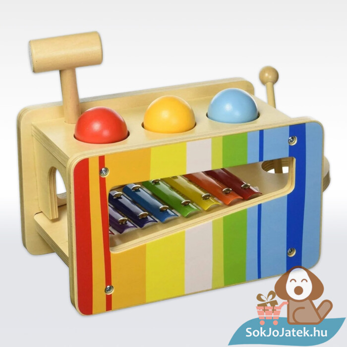 Kalapálós játék és xylofon szett kibontva, kicsiknek (Tooky Toy)