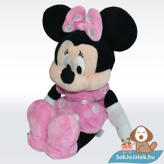 Mickey egér és barátai: Minnie egér plüssfigura pöttyös ruhában, balról (30 cm)