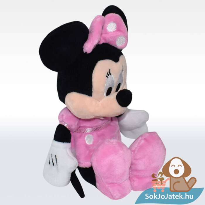 Mickey egér és barátai: Minnie egér plüssfigura pöttyös ruhában, jobbról (30 cm)